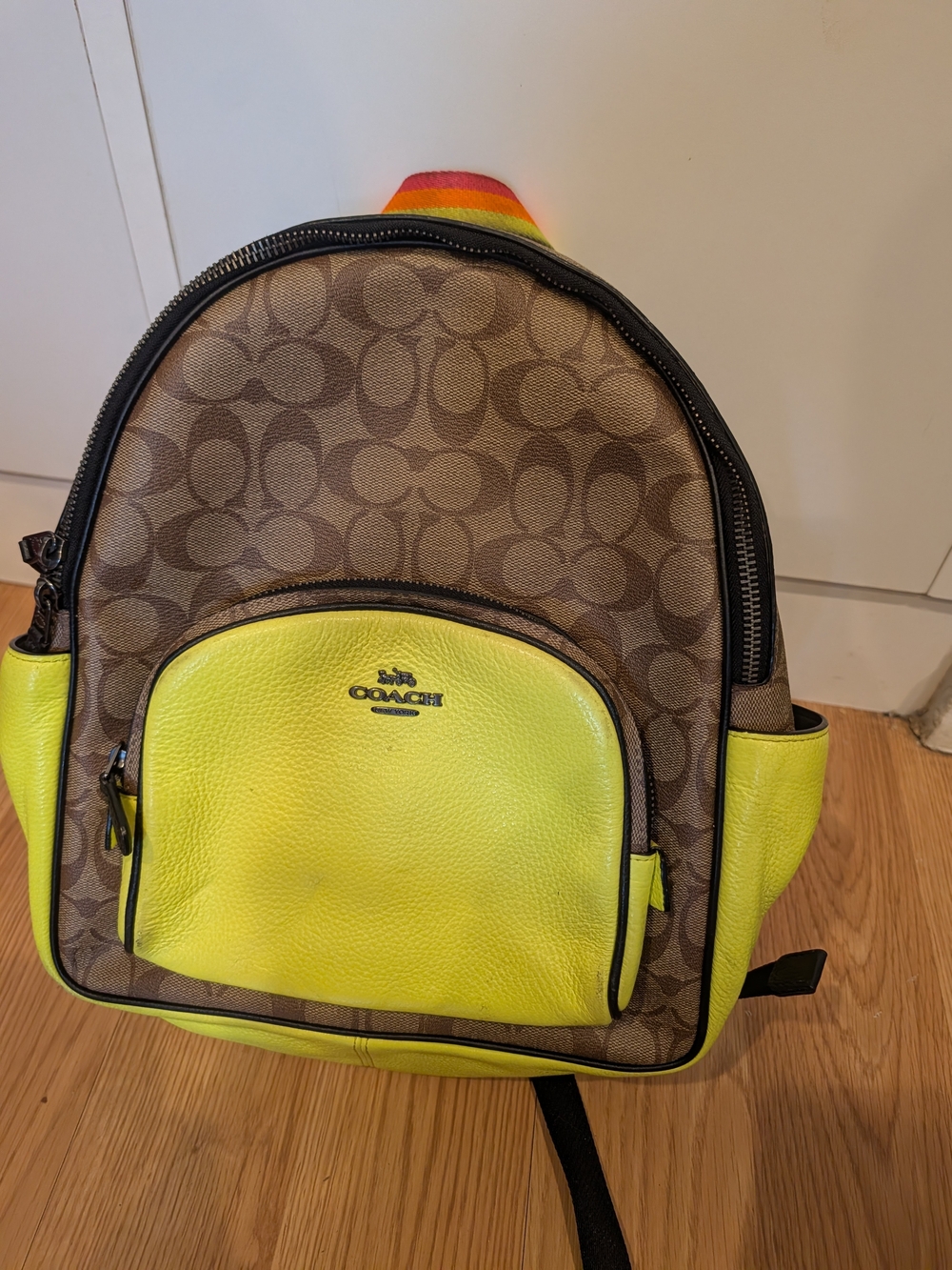 Coach Men’s Signature Canvas Backpack in Neon Yellow